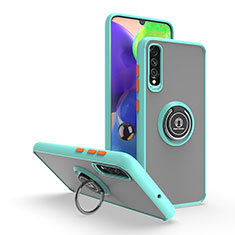 Funda Bumper Silicona y Plastico Mate Carcasa con Magnetico Anillo de dedo Soporte QW2 para Samsung Galaxy A70S Cian