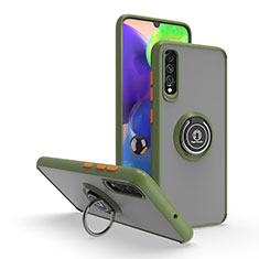 Funda Bumper Silicona y Plastico Mate Carcasa con Magnetico Anillo de dedo Soporte QW2 para Samsung Galaxy A70S Ejercito Verde