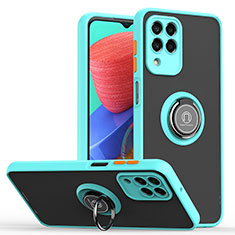 Funda Bumper Silicona y Plastico Mate Carcasa con Magnetico Anillo de dedo Soporte QW2 para Samsung Galaxy M33 5G Cian