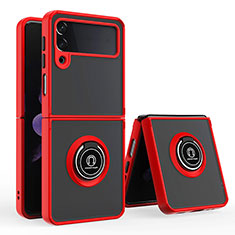 Funda Bumper Silicona y Plastico Mate Carcasa con Magnetico Anillo de dedo Soporte QW2 para Samsung Galaxy Z Flip4 5G Rojo