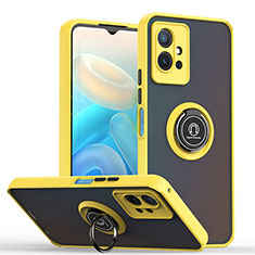 Funda Bumper Silicona y Plastico Mate Carcasa con Magnetico Anillo de dedo Soporte QW2 para Vivo iQOO Z6 5G Amarillo