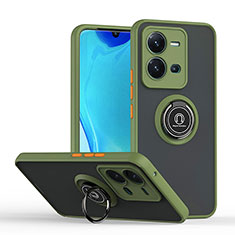 Funda Bumper Silicona y Plastico Mate Carcasa con Magnetico Anillo de dedo Soporte QW2 para Vivo V25 5G Ejercito Verde