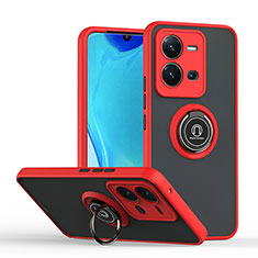 Funda Bumper Silicona y Plastico Mate Carcasa con Magnetico Anillo de dedo Soporte QW2 para Vivo V25 5G Rojo