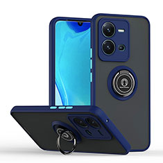 Funda Bumper Silicona y Plastico Mate Carcasa con Magnetico Anillo de dedo Soporte QW2 para Vivo X80 Lite 5G Azul