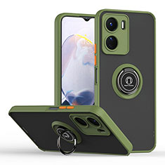 Funda Bumper Silicona y Plastico Mate Carcasa con Magnetico Anillo de dedo Soporte QW2 para Vivo Y16 Ejercito Verde