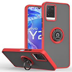 Funda Bumper Silicona y Plastico Mate Carcasa con Magnetico Anillo de dedo Soporte QW2 para Vivo Y21 Rojo