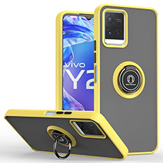 Funda Bumper Silicona y Plastico Mate Carcasa con Magnetico Anillo de dedo Soporte QW2 para Vivo Y21s Amarillo