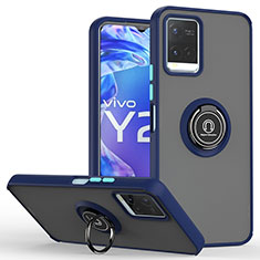 Funda Bumper Silicona y Plastico Mate Carcasa con Magnetico Anillo de dedo Soporte QW2 para Vivo Y32 4G Azul