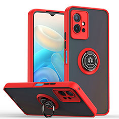 Funda Bumper Silicona y Plastico Mate Carcasa con Magnetico Anillo de dedo Soporte QW2 para Vivo Y55 5G Rojo