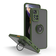 Funda Bumper Silicona y Plastico Mate Carcasa con Magnetico Anillo de dedo Soporte QW2 para Xiaomi Mi 11i 5G (2022) Ejercito Verde