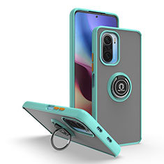 Funda Bumper Silicona y Plastico Mate Carcasa con Magnetico Anillo de dedo Soporte QW2 para Xiaomi Mi 11i 5G Cian