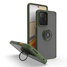 Funda Bumper Silicona y Plastico Mate Carcasa con Magnetico Anillo de dedo Soporte QW2 para Xiaomi Mi 11T 5G Ejercito Verde