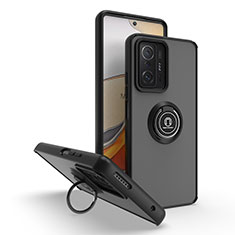 Funda Bumper Silicona y Plastico Mate Carcasa con Magnetico Anillo de dedo Soporte QW2 para Xiaomi Mi 11T 5G Negro