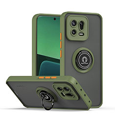 Funda Bumper Silicona y Plastico Mate Carcasa con Magnetico Anillo de dedo Soporte QW2 para Xiaomi Mi 13 5G Ejercito Verde