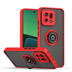 Funda Bumper Silicona y Plastico Mate Carcasa con Magnetico Anillo de dedo Soporte QW2 para Xiaomi Mi 13 5G Rojo