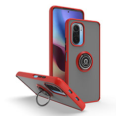 Funda Bumper Silicona y Plastico Mate Carcasa con Magnetico Anillo de dedo Soporte QW2 para Xiaomi Poco F3 5G Rojo