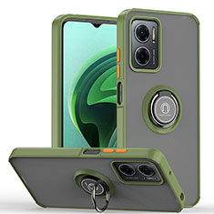 Funda Bumper Silicona y Plastico Mate Carcasa con Magnetico Anillo de dedo Soporte QW2 para Xiaomi Redmi 11 Prime 5G Ejercito Verde