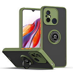 Funda Bumper Silicona y Plastico Mate Carcasa con Magnetico Anillo de dedo Soporte QW2 para Xiaomi Redmi 12C 4G Ejercito Verde