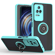 Funda Bumper Silicona y Plastico Mate Carcasa con Magnetico Anillo de dedo Soporte QW2 para Xiaomi Redmi K50 Pro 5G Cian