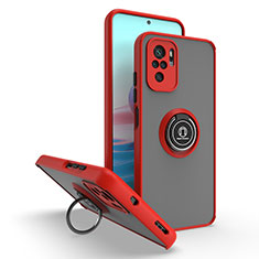 Funda Bumper Silicona y Plastico Mate Carcasa con Magnetico Anillo de dedo Soporte QW2 para Xiaomi Redmi Note 10 Pro 4G Rojo