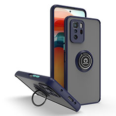 Funda Bumper Silicona y Plastico Mate Carcasa con Magnetico Anillo de dedo Soporte QW2 para Xiaomi Redmi Note 10 Pro 5G Azul