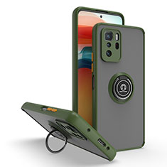 Funda Bumper Silicona y Plastico Mate Carcasa con Magnetico Anillo de dedo Soporte QW2 para Xiaomi Redmi Note 10 Pro 5G Ejercito Verde