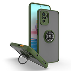 Funda Bumper Silicona y Plastico Mate Carcasa con Magnetico Anillo de dedo Soporte QW2 para Xiaomi Redmi Note 10 Pro Max Ejercito Verde