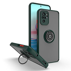 Funda Bumper Silicona y Plastico Mate Carcasa con Magnetico Anillo de dedo Soporte QW2 para Xiaomi Redmi Note 10 Pro Max Verde Noche