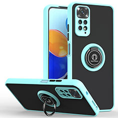 Funda Bumper Silicona y Plastico Mate Carcasa con Magnetico Anillo de dedo Soporte QW2 para Xiaomi Redmi Note 11 4G (2022) Cian