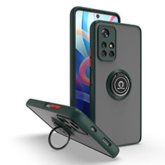 Funda Bumper Silicona y Plastico Mate Carcasa con Magnetico Anillo de dedo Soporte QW2 para Xiaomi Redmi Note 11 5G Verde Noche