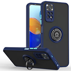 Funda Bumper Silicona y Plastico Mate Carcasa con Magnetico Anillo de dedo Soporte QW2 para Xiaomi Redmi Note 11 Pro 4G Azul