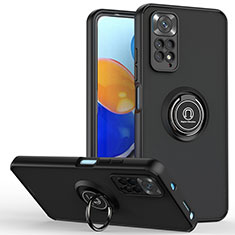 Funda Bumper Silicona y Plastico Mate Carcasa con Magnetico Anillo de dedo Soporte QW2 para Xiaomi Redmi Note 11 Pro 4G Negro