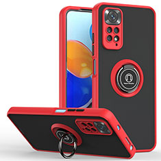 Funda Bumper Silicona y Plastico Mate Carcasa con Magnetico Anillo de dedo Soporte QW2 para Xiaomi Redmi Note 11 Pro 4G Rojo