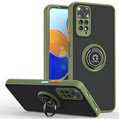 Funda Bumper Silicona y Plastico Mate Carcasa con Magnetico Anillo de dedo Soporte QW2 para Xiaomi Redmi Note 11 Pro 5G Ejercito Verde