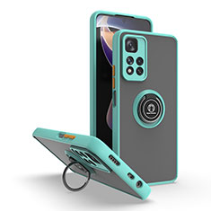 Funda Bumper Silicona y Plastico Mate Carcasa con Magnetico Anillo de dedo Soporte QW2 para Xiaomi Redmi Note 11 Pro+ Plus 5G Cian