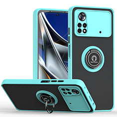 Funda Bumper Silicona y Plastico Mate Carcasa con Magnetico Anillo de dedo Soporte QW2 para Xiaomi Redmi Note 11E Pro 5G Cian