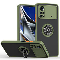 Funda Bumper Silicona y Plastico Mate Carcasa con Magnetico Anillo de dedo Soporte QW2 para Xiaomi Redmi Note 11E Pro 5G Ejercito Verde