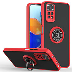 Funda Bumper Silicona y Plastico Mate Carcasa con Magnetico Anillo de dedo Soporte QW2 para Xiaomi Redmi Note 11S 4G Rojo