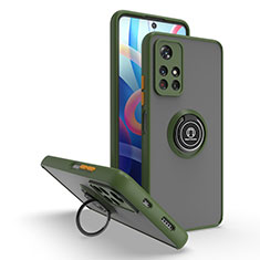 Funda Bumper Silicona y Plastico Mate Carcasa con Magnetico Anillo de dedo Soporte QW2 para Xiaomi Redmi Note 11T 5G Ejercito Verde