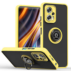 Funda Bumper Silicona y Plastico Mate Carcasa con Magnetico Anillo de dedo Soporte QW2 para Xiaomi Redmi Note 12T Pro 5G Amarillo