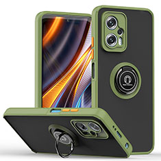 Funda Bumper Silicona y Plastico Mate Carcasa con Magnetico Anillo de dedo Soporte QW2 para Xiaomi Redmi Note 12T Pro 5G Ejercito Verde