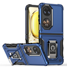 Funda Bumper Silicona y Plastico Mate Carcasa con Magnetico Anillo de dedo Soporte QW3 para Huawei P60 Pocket Azul