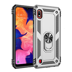 Funda Bumper Silicona y Plastico Mate Carcasa con Magnetico Anillo de dedo Soporte QW3 para Samsung Galaxy A10 Plata