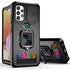 Funda Bumper Silicona y Plastico Mate Carcasa con Magnetico Anillo de dedo Soporte QW3 para Samsung Galaxy A32 4G Negro