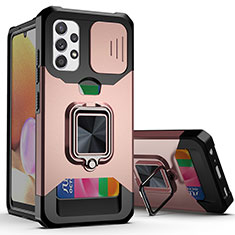 Funda Bumper Silicona y Plastico Mate Carcasa con Magnetico Anillo de dedo Soporte QW3 para Samsung Galaxy A32 4G Oro Rosa