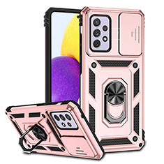 Funda Bumper Silicona y Plastico Mate Carcasa con Magnetico Anillo de dedo Soporte QW3 para Samsung Galaxy A72 4G Oro Rosa