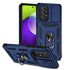 Funda Bumper Silicona y Plastico Mate Carcasa con Magnetico Anillo de dedo Soporte QW3 para Samsung Galaxy A73 5G Azul