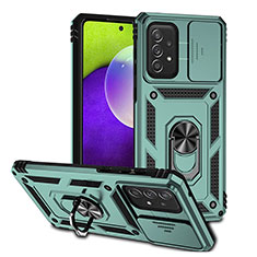 Funda Bumper Silicona y Plastico Mate Carcasa con Magnetico Anillo de dedo Soporte QW3 para Samsung Galaxy A73 5G Verde