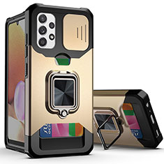 Funda Bumper Silicona y Plastico Mate Carcasa con Magnetico Anillo de dedo Soporte QW3 para Samsung Galaxy M32 5G Oro