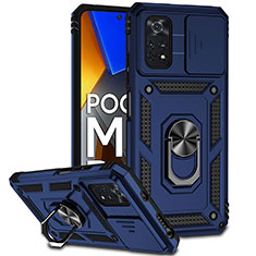 Funda Bumper Silicona y Plastico Mate Carcasa con Magnetico Anillo de dedo Soporte QW3 para Xiaomi Poco M4 Pro 4G Azul